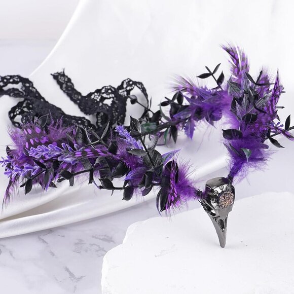 Gothic Witch Headpiece Feather Crown for Women Renaissance Halloween Elf main image 5